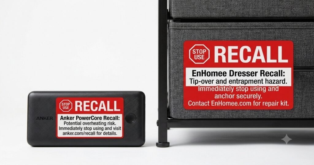 Walmart recall Anker Enhomee power bank dresser consumer safety warning 2025