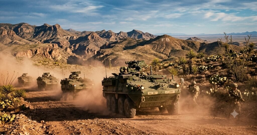 Troop deployment Big Bend National Park Army Stryker armored vehicles West Texas border 2025