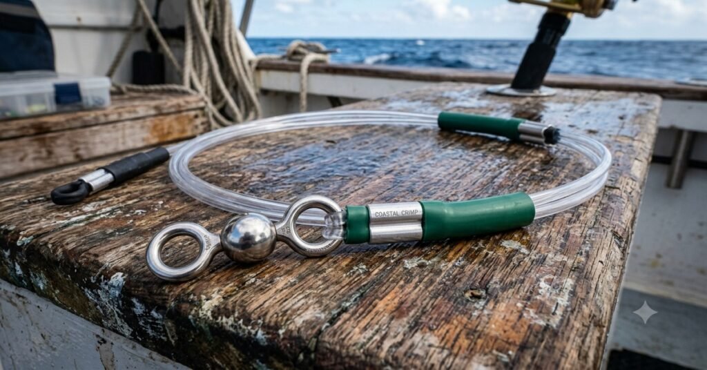 White Water custom monofilament shark leash fishing leader ball bearing swivel crimping sleeves