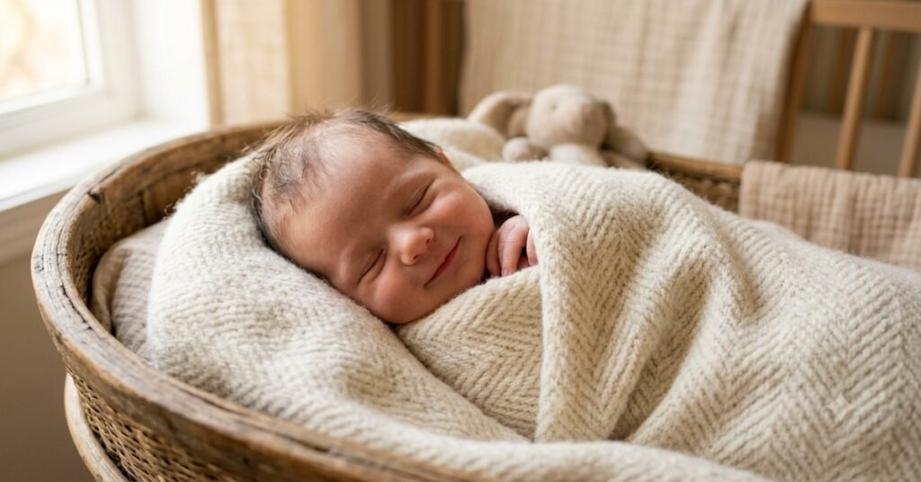 Newborn giggling in sleep during REM active sleep stage