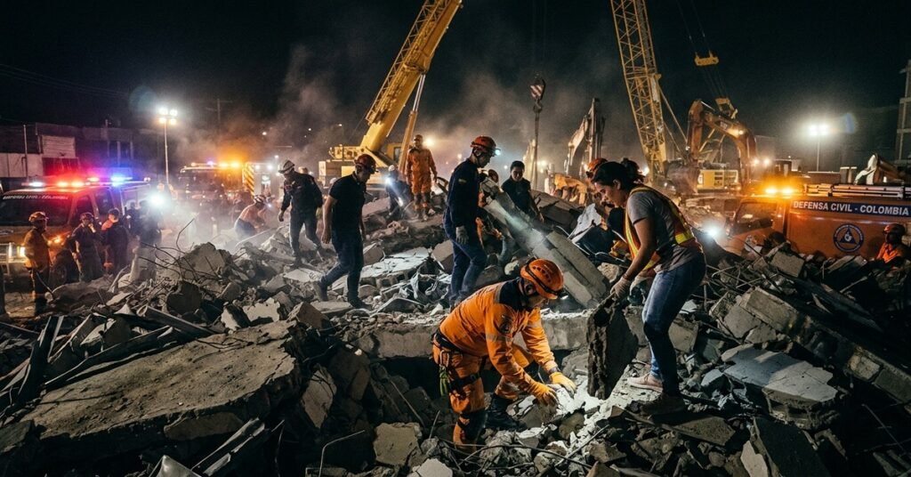 Colombia earthquake 2026 rescue workers collapsed building Cali rubble August 10