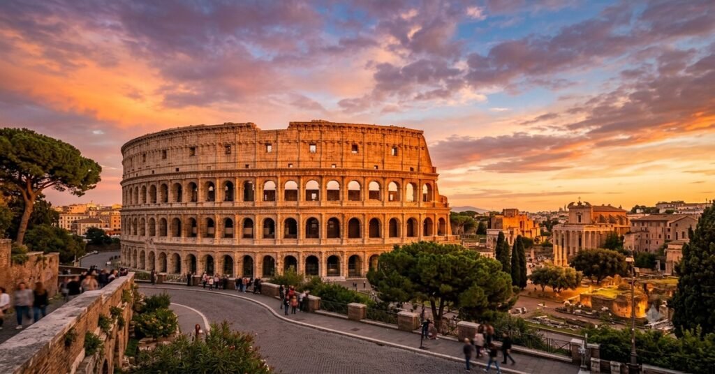 Travel bucket list — iconic Rome landmark at sunset