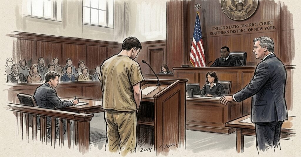 Luigi Mangione guilty plea Manhattan federal court tan jail uniform judge August 14 2026