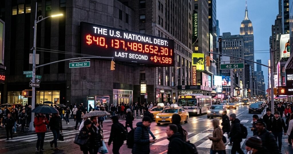US national debt 40 trillion debt clock New York City record milestone August 2026