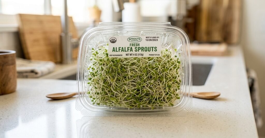Alfalfa sprouts recall 2026 — fresh sprouts in plastic container