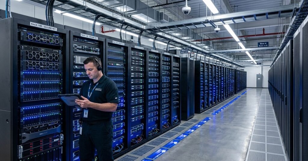 Secure government server room representing Pentagon GenAI.mil platform